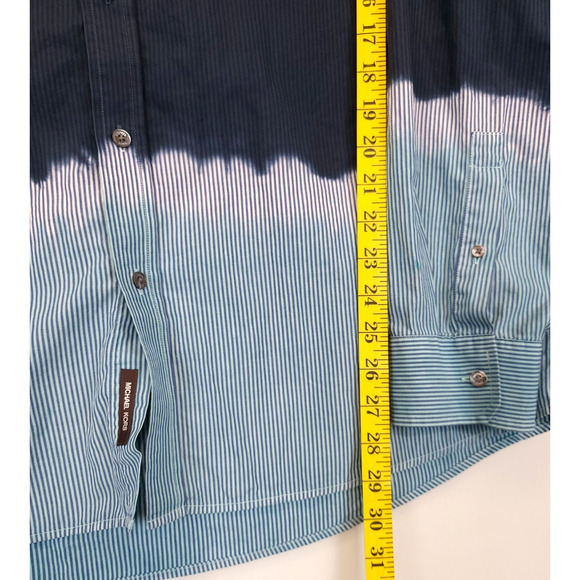 Michael Kors Button Down Shirt Stripe Ombre Men XXL Blue Long Sleeve Casual - Picture 4 of 11
